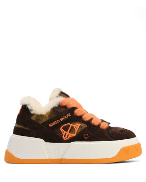 Naked Wolfe Crash Hairy Cow Ruskind Uld Sneakers Dame Orange | SGK5936SD