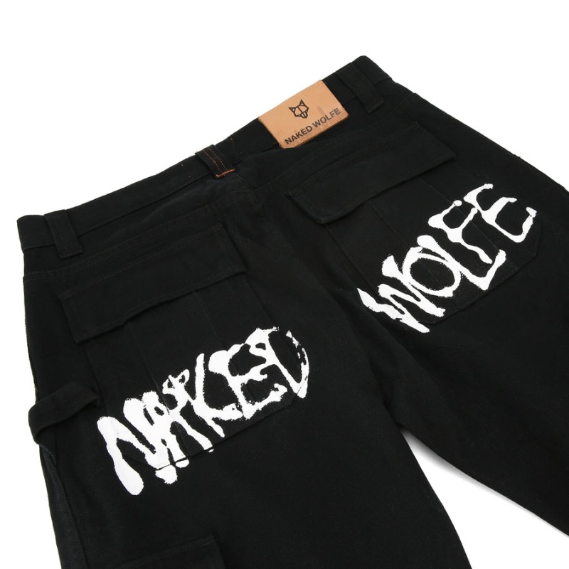 Naked Wolfe Baggy Pocket Cargo Logo Bukser Herre Sort | DBV2866ON