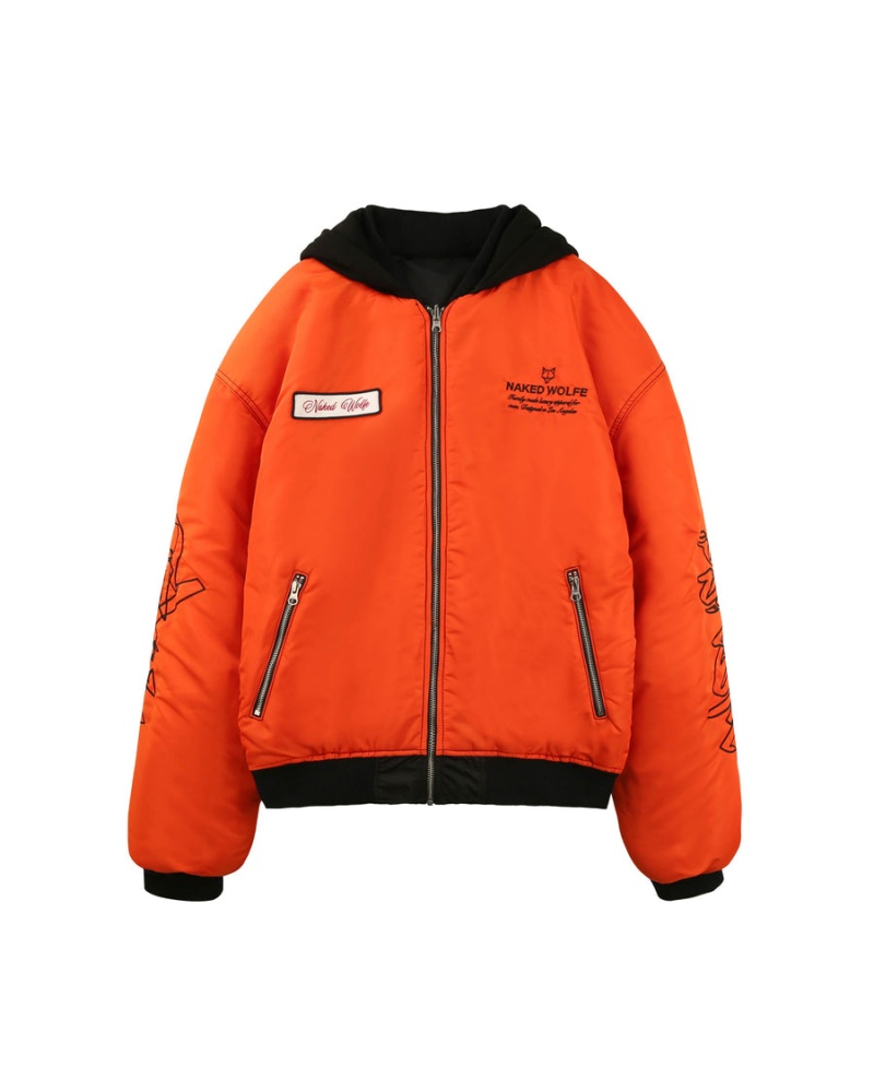 Naked Wolfe Double Sided Bomber Jakker Herre Sort Orange | FUM6685BQ