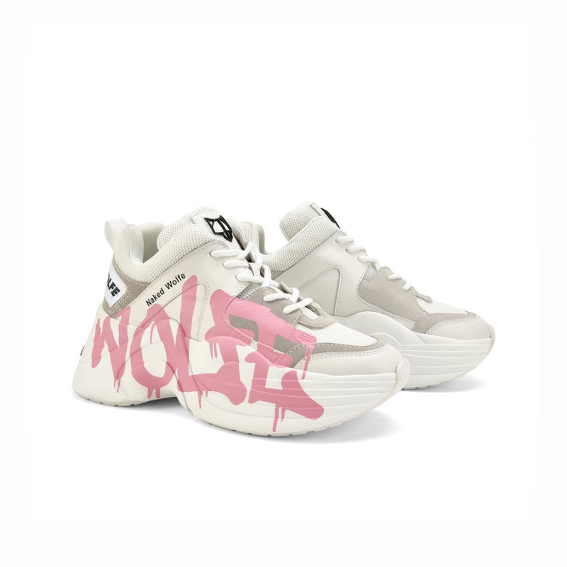 Naked Wolfe Track Logo Sneakers Dame Hvide Lyserød | FAF7510BC